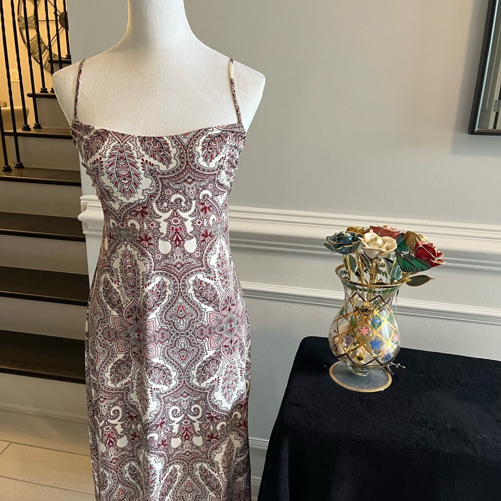 BCBGMaxAzria Strapless Paisley Dress in Red and White